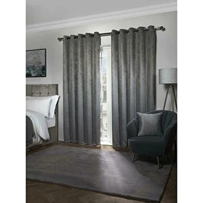 Image of Emma Barclay Ambiance Thermal Blackout Eyelet Curtains 3D Embossed With Reflective Reverse Weave in Charcoal Width 66 x Drop 54&quot; (168 137cm)
