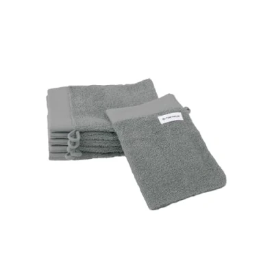 Image of Herding Tom Tailor Wash Mitts Set of 6 16 x 21 cm 100% Cotton Terry Cloth with Hanger and Label Logo, Colour Bath Towel Grey (Moody Grey)