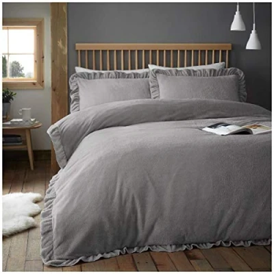 Image of GC GAVENO CAVAILIA Easy Care Super Soft OCO Ruffle Bedding Duvet Cover Set, 100% Polyester, Silver, Single