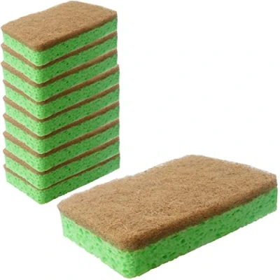 Image of Roellgs 10 pack of natural kitchen spongesEco friendly and compostableBiodegradableCleaning products for heavy duty wash padsScratch free scrubbers