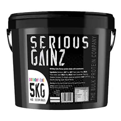 Image of The Bulk Protein Company, SERIOUS Gainz Whey Powder Weight Gain, Mass Gainer 30g Powders (Birthday Cake, 5kg)