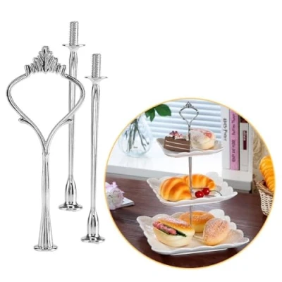 Image of Cake Stand Handle, Multi Tiers Cupcake Tray Handle Fruit Plate Hardware Centre Fittings for Birthday Party Anniversary or Daily Use (Plate is Not Included)(3 Crown Silver)