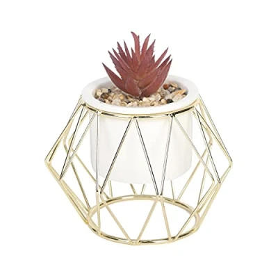 Image of Sleepdown Halo Deep Purple Succulent Artificial Faux Plant Gold Cage Stand for Home Office Bathroom Decor Indoor Decoration Aesthetics