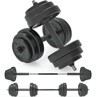 Image of Vinyl Dumbbell Set Adjustable Free Weights 10KG Weight Lifting for Home Gym Fitness Training Workout Exercise Equipment Bodybuilding Plates 2 x Barbells 4 Spin lock Collars &amp; Barbell Link