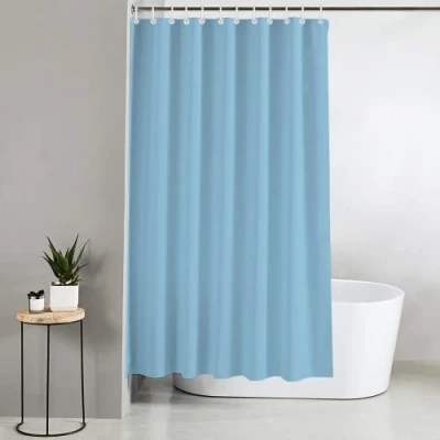 Image of Blue Canyon Plain Shower Curtains 100% Polyester Curtain Anti Bacterial Surface Treatment Water Repellent Weighted Hem 180 X 180cm 12 Reinforced Eyelets With Hooks Included (Sky Blue)