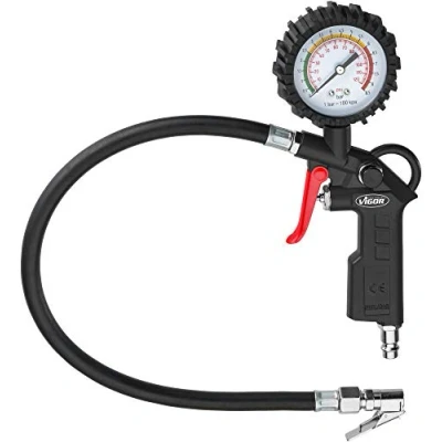Image of ViGOR V6905 tire pressure gauge Fine inflation lever for targeted dosing, graduation: 0.1 bar Rubber coated protection against light impacts