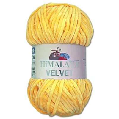 Image of Wohnkult Himalaya 100 g Velvet Dolphin Wool, 40 Colours to Choose From, Chenille Knitting Yarn, Fluffy Shiny Accessory, Clothing, Blankets (90013, Yellow)