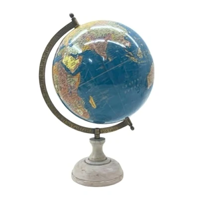 Image of EXERZ 20cm Antique Globe Ocean Blue with a Wooden Base, Handcraft Decorative (20cm)