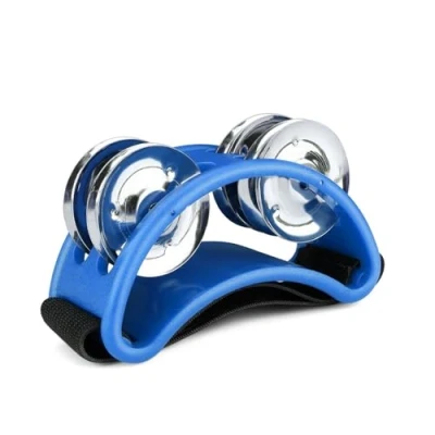 Image of Flexzion Foot Tambourine Percussion with Double Row Steel Jingles Shaker Musical Instrument Drum for Party Shoes Gift Singer Vocalists Cajon &amp; Guitar Players (Blue)