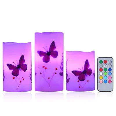 Image of Wending 3 Set LED Candles Light Batteries Powered Unscented Tealight Flameless Paraffin Wax Candle Lights 12 Color Changing Remote Control Romance Maker