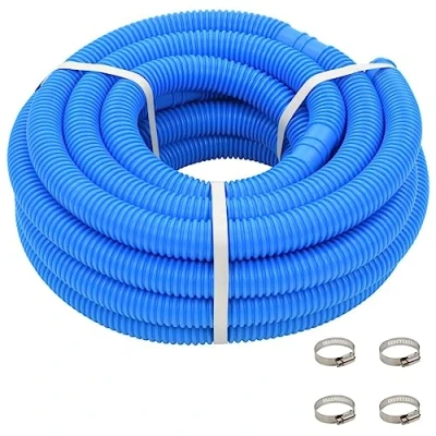Image of vidaXL Pool Hose with Clamps Blue 12m Cleaner Vacuum Pipe Supply Equipment