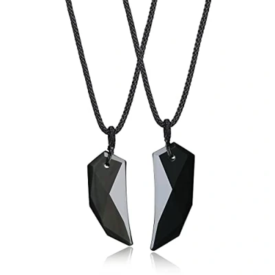 Image of COAI Couples Black Obsidian Wolf Tooth Amulet Pendant Necklaces