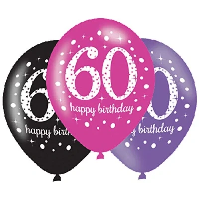 Image of (PKT) Adult Pink Celebration 60th Birthday Latex Balloons 6 Pack