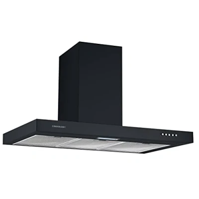 Image of Cookology TSH901BK A+ Energy Rated 90cm Chimney Cooker Hood Extractor Fan, 3 Speed 315m3/hour, LED Lights, Wall Mount Range Hoods in Black
