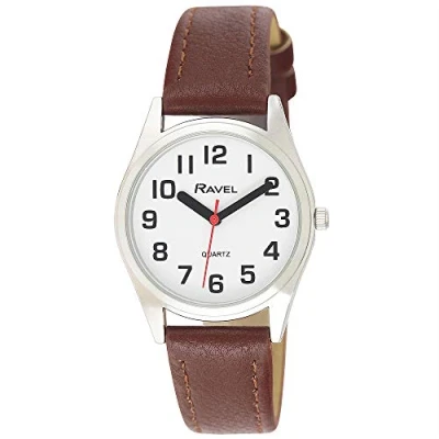 Image of Ravel Women&#039;s Super Bold Sight Aid Watch with Big Numbers Brown/Silver Tone/White Dial
