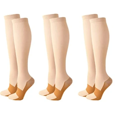 Image of Compression Socks for Women Men,3 Pairs 20 25mmHg Knee High Stockings Sport, Athletic, Edema, Diabetic, Varicose Veins, Travel, Pregnancy, Nursing (S/M, Skin)