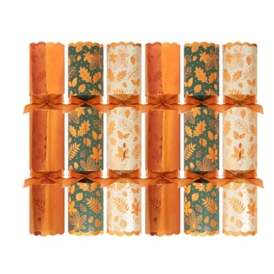 Image of Harvey &amp; Mason 6 Deluxe Christmas Crackers Family Xmas Copper Forest Gold Green Luxury Party Table Decoration