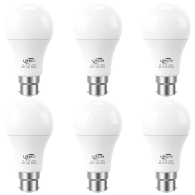 Image of LOEODO B22 Bayonet LED Bulbs 100W Equivalent, 13W Light Bulb, 1200 Lumens, 2700K Warm White, A60 Energy Saving Lightbulbsb, Non Dimmable, Pack of 6