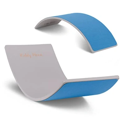 Image of KiddyMoon Wooden Balance Board For Children Swing Montessori Toy Kids Balancing Babies Toys Wobble 80X30cm, Grey/Blue Felt