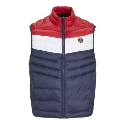 Image of Jack &amp; Jones Mens Sleeveless Gilet Zipper Closure and High Neck Navy/Red Size Small