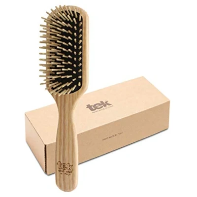Image of Tek paddle hairbrush in ash wood with short pins Handmade Italy