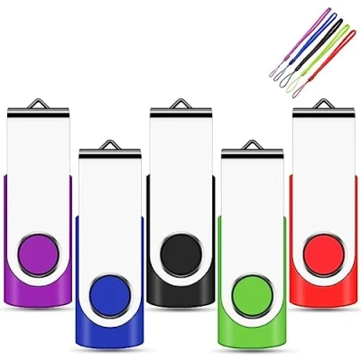 Image of EASTBULL 32GB USB Stick 5 Pack, Memory Sticks 2.0 Metal Flash Drive Swivel Design Fold Storage with Color Lanyards