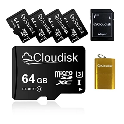 Image of Cloudisk 5 Pack Micro SD Card with MicroSD Adapter Reader Memory (5 64GB)