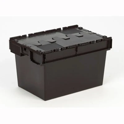 Image of 1 x Attached Lidded Plastic Box 80 Litres Recycled Storage Container Crate Tote with Lid