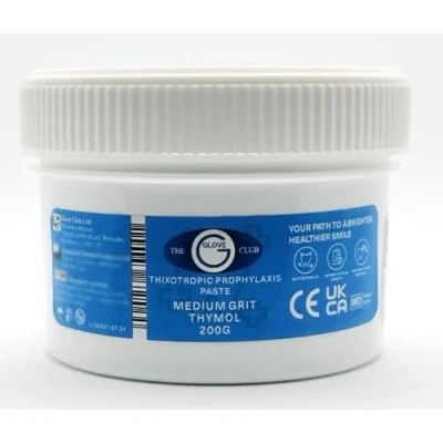Image of Glove Club Ltd Prophy Paste Thixotropic Thymol 200gram Medium Grit Pink Teeth Polishing Cleaning Stain Removal