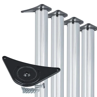 Image of Gedotec chromed table legs adjustable in metal Height H1712 710 mm Ø 60 support fixing material for kitchen worktops Set of 4
