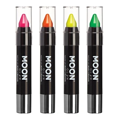 Image of Moon Glow Neon UV Face Paint Stick / Body Crayon makeup for the &amp; Intense set of 4 colours Glows brightly under lighting