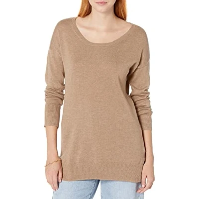 Image of Amazon Essentials Women&#039;s Lightweight Long Sleeved Scoop Neck Tunic Jumper (Available in Plus Size), Camel Heather, L
