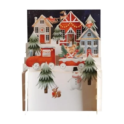 Image of Festive Xmas Village &amp; Santa 3D Pop Up Christmas Greeting Card by Alljoy Cards XPOP031