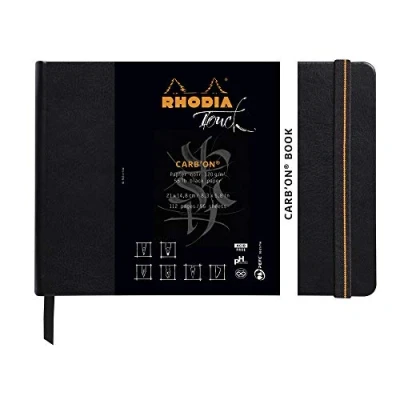 Image of RHODIA TOUCH 116116C Rigid Carb&#039;On Book A5 Notebook 112 pages Clairefontaine Plain Black Paper 120 g/m Double Grain Suitable for Dry, Pencil, Sanguine, Pastel Techniques