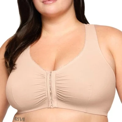 Image of Glamorise Women&#039;s Cotton T Back Full Cup Everyday Bra, Beige (Cafe), 48F/G