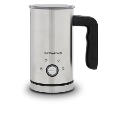 Image of Morphy Richards Milk Frother Electric 4 in 1, Automatic Warmer, Hot &amp; Cold Milk, LED Function Button, 300ml Capacity, Dairy Free Altneratives, Cordless Jug, 600W, Stainless Steel, 210003