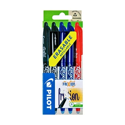 Image of Pilot Frixion Erasable Rollerball 0.7 mm (Pack of 5) 2 Black/2 Blue/1 Red