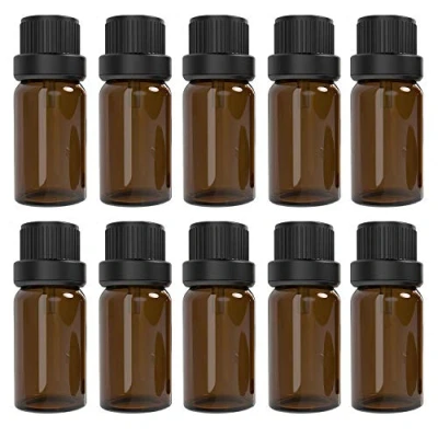 Image of Alledomain 10Pcs, 10ml Essential Oils Amber Glass Bottles with Black Cap &amp; 1 Dropper 12 Labels Mini Empty Bottle Refillable Sample Container for Massage oils/Aromatherapy/Perfume