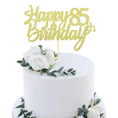 Image of Sumerk Gold Glitter Happy 85th Birthday Cake Topper for Anniversary Party Decorations Pack of 1