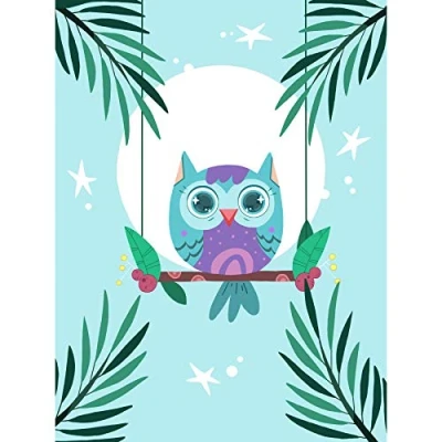 Image of Wee Blue Coo Kawaii Owl Swing Large Wall Art Print Canvas Premium Poster
