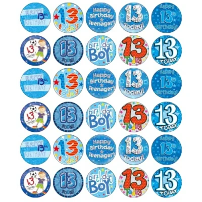 Image of Ronnies Bakery 30 13th Birthday Boy Blue Cupcake Toppers Edible Wafer Paper Fairy Cake Cakes