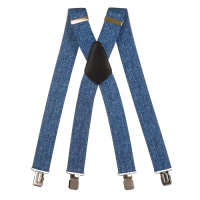 Image of Olata Men&#039;s Heavy Duty Printed X Shape Braces/Suspenders, 4cm Denim A