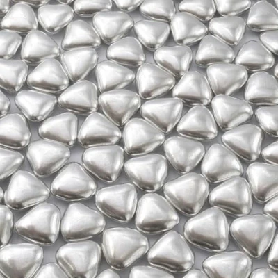 Image of Chocolate MINI Dragees Heart Shaped Sugar Coated Confectionery Silver For Wedding Favours and Baby Showers Pack of 150 Hearts (150 Grams)