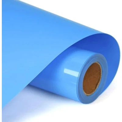 Image of Sky Blue Vinyl Heat Transfer Roll 12inx10ft(30.5x305cm)HIKENRI Self Adhesive Iron on for Craft Projects,Signs,Scrapbooking,T Shirt Printing
