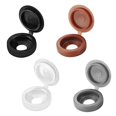 Image of 200Pcs Screw Covers White Plastic Cap Hinged Fold Over Caps Rubber Dust Washer Flip Tops for M4 M8 (Black Grey Brown)