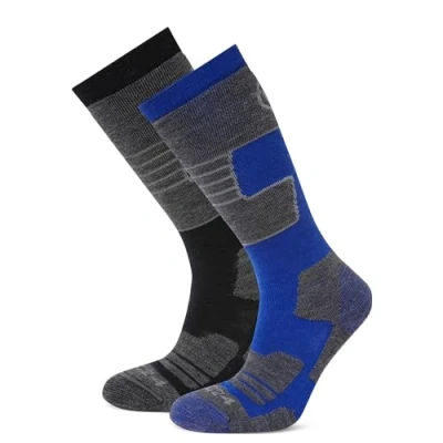 Image of TOG24 Linz 2 Pack Mens Ski Socks Black/Royal Blue Dark Grey Wool Size Medium