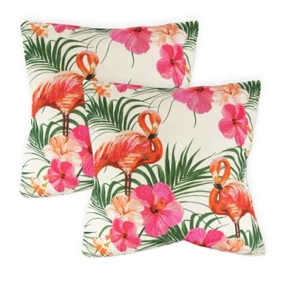 Image of Gardenwize Pack of 2 Outdoor Scatter Cushions, Garden Furniture Cushions Covers &amp; Pillows (Flamingo Palm)