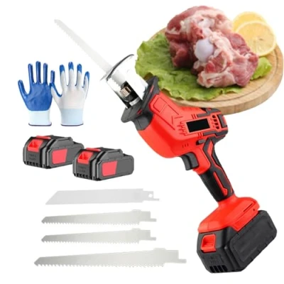 Image of Portable Bone Cutting Machine, Electric Butchers Saw for Commercial Home, Battery Powered, Meat Pork Fish Ribs, with 4 Blades &amp; 12 Pairs of Gloves