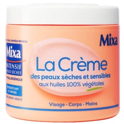 Image of Mixa Intensif Crème Visage, Corps, Mains Pour Peaux Sèches &amp; Sensibles Huiles 100% Végétales 400 ml