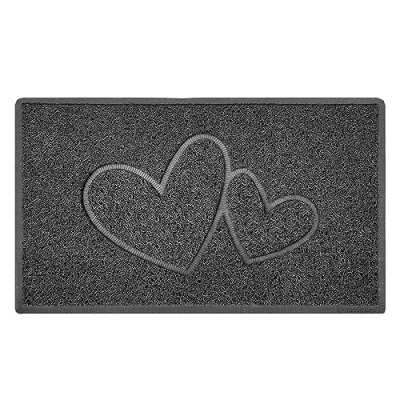 Image of Nicoman Double Heart Embossed Shape Door Mat Dirt Trapper Washable Barrier Doormat Dark Grey (Drainage Open Back) Medium (75x44cm)